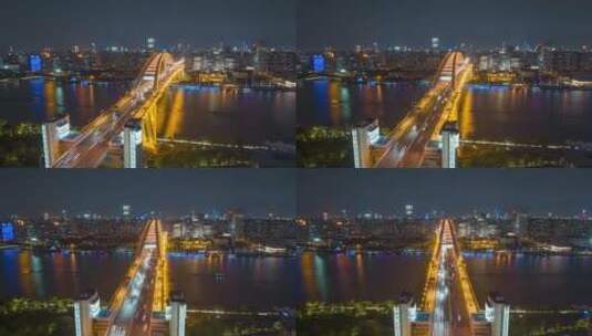 上海卢浦大桥交通车流航拍延时夜景高清在线视频素材下载