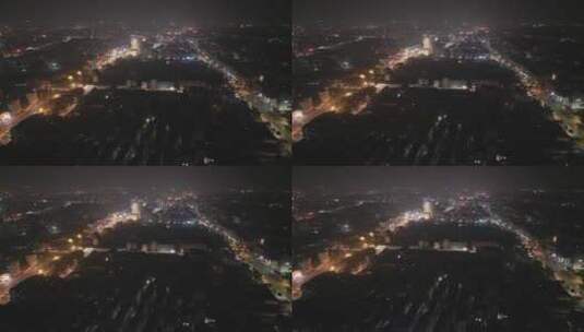原片 城市夜晚 社区上空无人机下降高清在线视频素材下载
