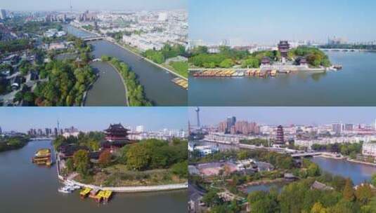 泰州市凤城河航拍高清在线视频素材下载