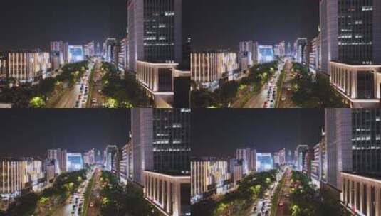 航拍杭州延安路商业中心夜景高清在线视频素材下载