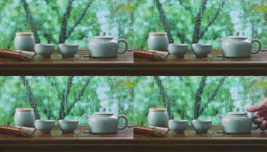 茶壶倒茶陶瓷茶杯高清在线视频素材下载