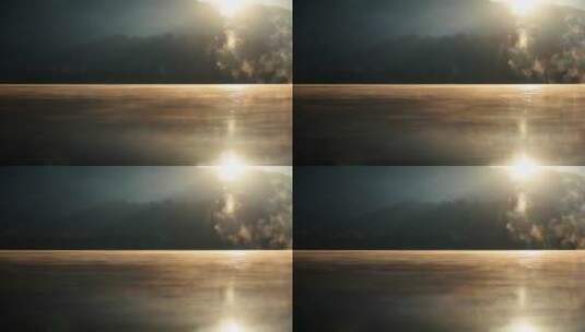 日出时雾气腾腾的金色湖面高清在线视频素材下载