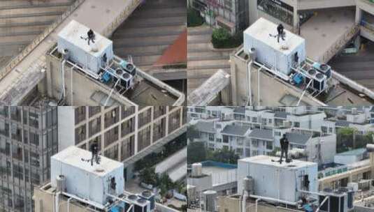 爬上屋顶的男人高清在线视频素材下载