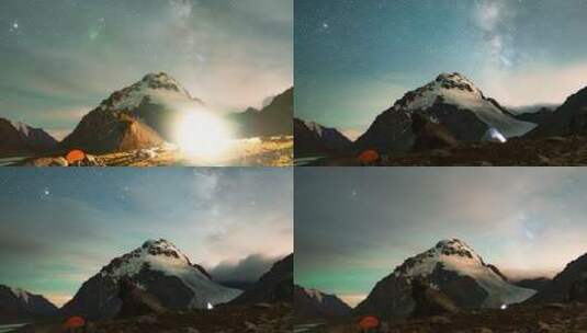 雪山银河 拍摄于新疆博格达峰大本营区域高清在线视频素材下载