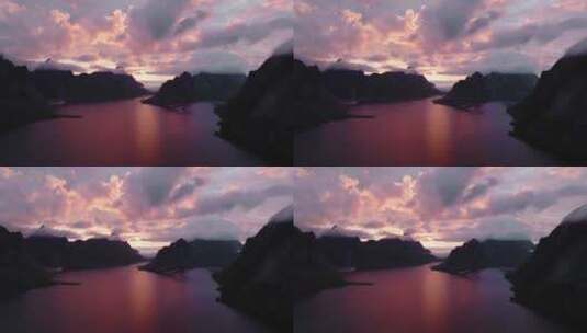 日落海上山丘 挪威峡湾高清在线视频素材下载