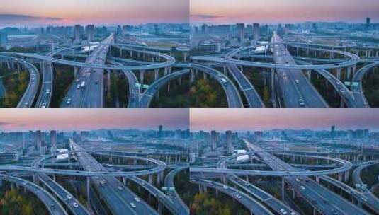 航拍立交桥高架桥汽车车流交通延时摄影高清在线视频素材下载