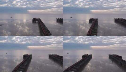 嘉兴海盐县大海废弃码头航拍高清在线视频素材下载