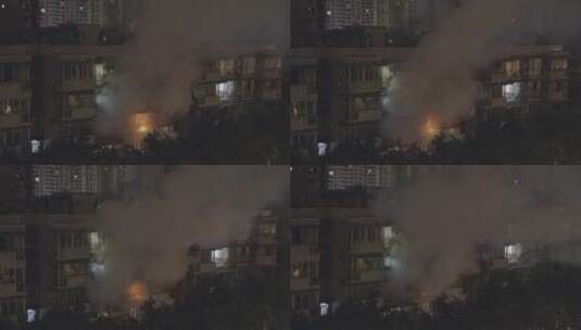 城市居民楼失火消防深夜灭火救援高清在线视频素材下载