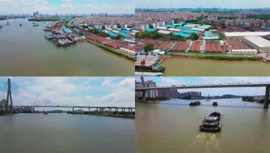 广州码头港口三支香水道船只高清在线视频素材下载