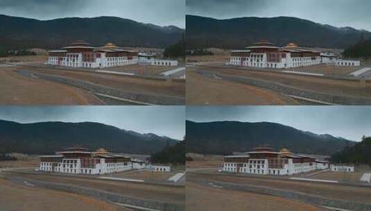 西藏旅游风光318国道鲁朗小镇藏式大酒店高清在线视频素材下载