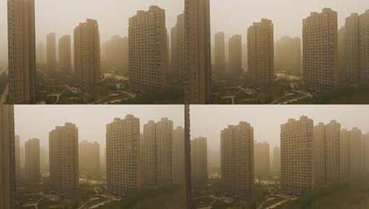 城市建筑-沙尘暴中的住宅楼特写高清在线视频素材下载