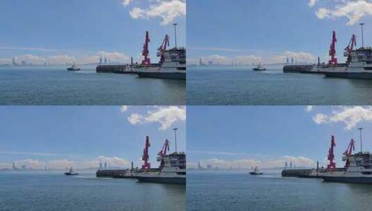 福建厦门湾漳州港招银码头行驶的拖轮高清在线视频素材下载