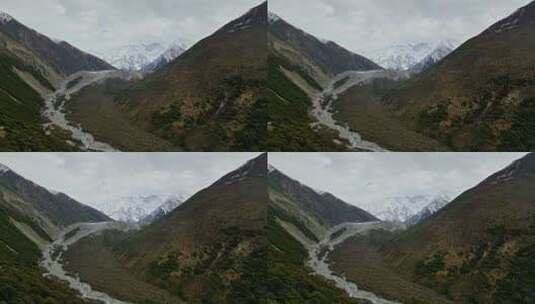 航拍四川甘孜贡嘎山贡嘎沟雪山河谷风光高清在线视频素材下载