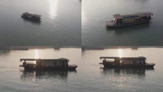 夕阳下的南湖红船唯美航拍高清在线视频素材下载