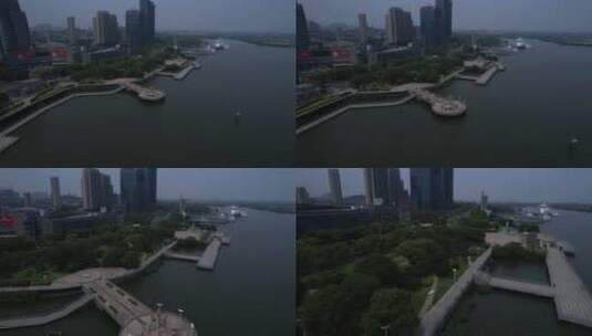 镇江春江潮公园长江路沿线航拍高清在线视频素材下载