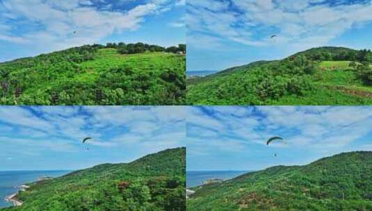 海边滑翔伞青岛风光青岛航拍高清在线视频素材下载