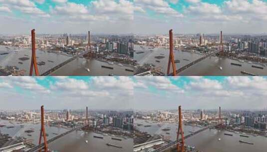 上海杨浦大桥绿航拍高清在线视频素材下载