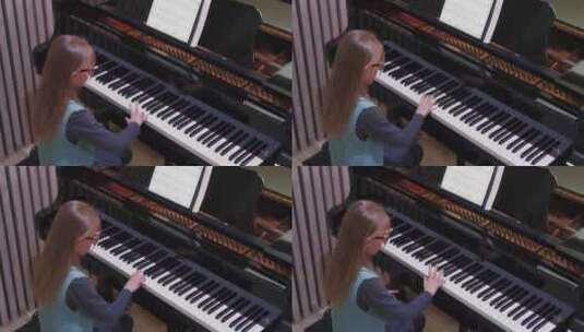 孩子弹钢琴高清在线视频素材下载