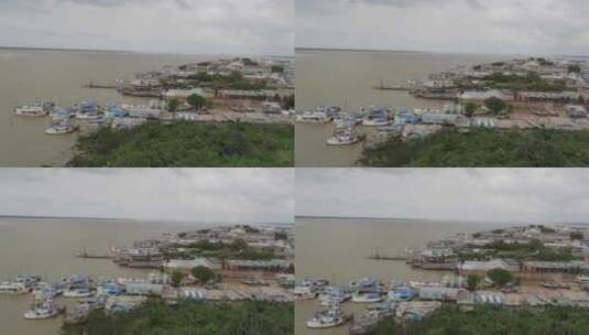 贝伦市与河流相遇的航拍（巴西帕拉）高清在线视频素材下载