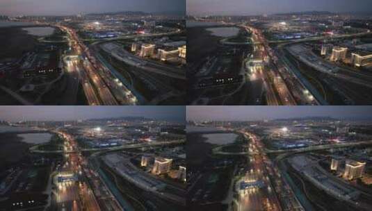 山东青岛城市夜幕降临夜景交通航拍高清在线视频素材下载