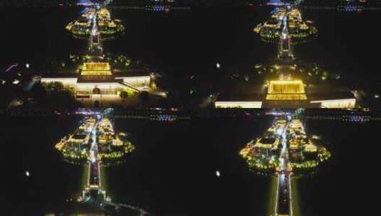 聊城古城夜景灯光航拍高清在线视频素材下载