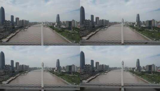宁波奉化江两岸高楼建筑航拍高清在线视频素材下载