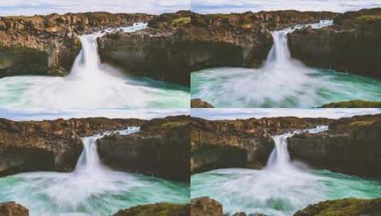 冰岛北部Aldeyjarfoss瀑布的延时镜头高清在线视频素材下载