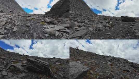 登山者徒步行进第一视角乌库楚雪山风光高清在线视频素材下载