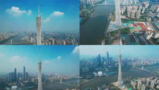广州塔蓝天白云广州著名旅游景点广州地标高清在线视频素材下载