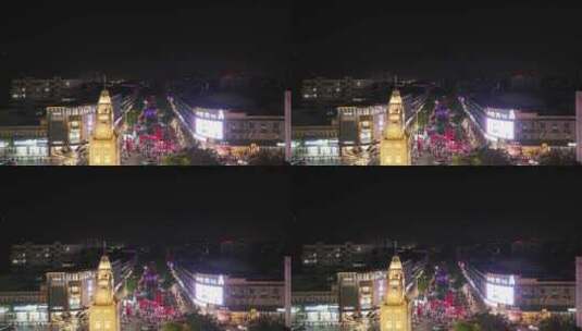 福建省厦门市同安区钟楼商业步行街夜景航拍高清在线视频素材下载