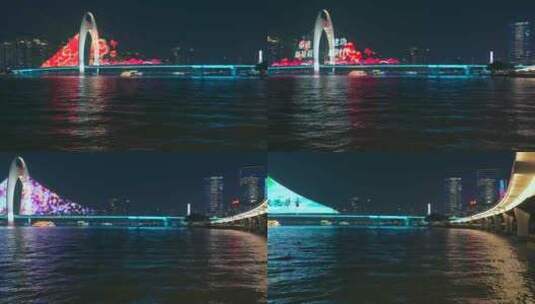 广州珠江猎德大桥与城市高楼建筑灯光秀高清在线视频素材下载