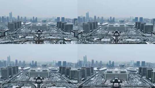 济南龙奥大厦奥体雪景高清在线视频素材下载