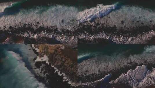 航拍黄海北部冬季海洋海浪拍打海岸海边海浪高清在线视频素材下载