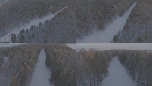 航拍森林雪景公路高清在线视频素材下载