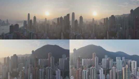 香港中西区清晨日出航拍高清在线视频素材下载