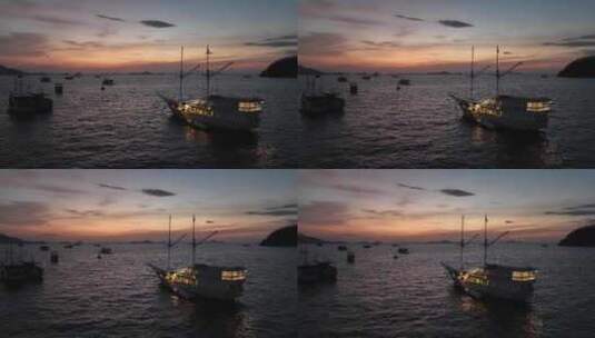 原创印尼科莫多拉布安巴焦夜晚船宿航拍风光高清在线视频素材下载
