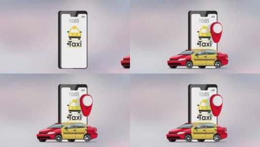 出租车订购3D手机红色汽车高清在线视频素材下载