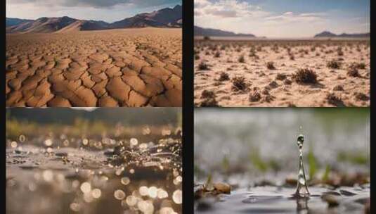 沙漠干涸的大地水滴下落久旱甘霖高清在线视频素材下载