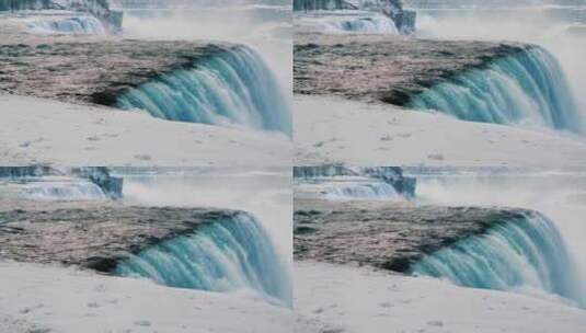 冬天尼亚加拉瀑布蓝色水流特写高清在线视频素材下载