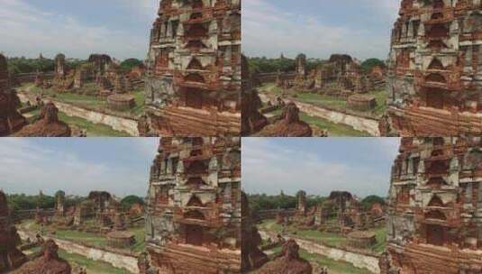 泰国大城府寺庙佛像建筑航拍高清在线视频素材下载