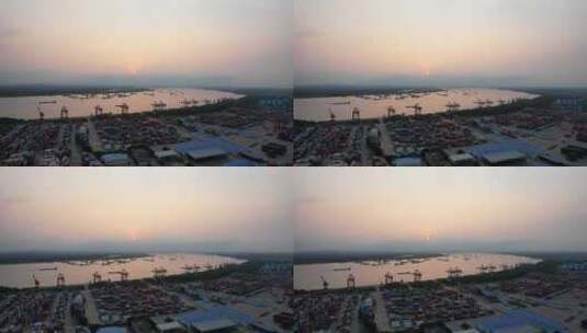 航拍武汉阳逻港物流集装箱港口码头高清在线视频素材下载