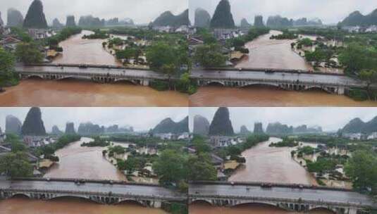 桂林阳朔暴雨漓江遇龙河河水暴涨高清在线视频素材下载