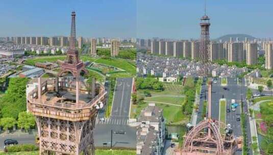 杭州城市郊区临平区小埃菲尔铁塔巴黎铁塔高高清在线视频素材下载