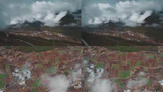 春季云海格里拉尼西藏族村庄田野高清在线视频素材下载