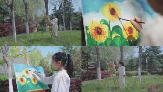 小女孩画画 孩子画画高清在线视频素材下载