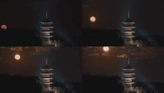 古塔上的满月 延时拍摄高清在线视频素材下载