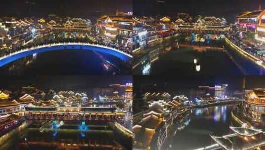 郴州裕后街景区夜景航拍高清在线视频素材下载