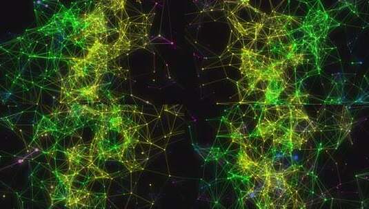 抽象多色神经丛结构在黑色背景下运动高清在线视频素材下载