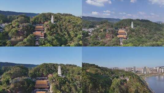 山林间寺庙与宝塔全景宜宾白塔山景区高清在线视频素材下载