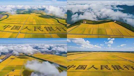 中国人民银行稻田艺术字高清在线视频素材下载